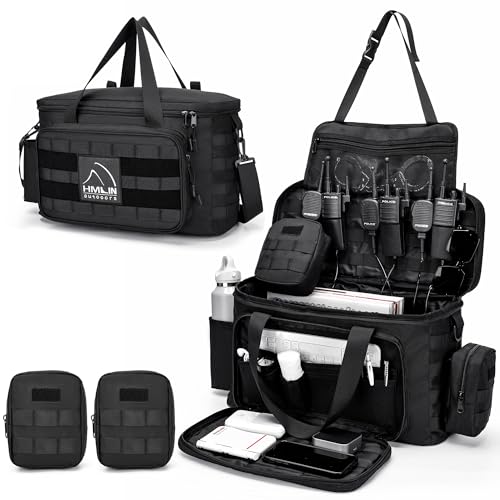 HMLIN Patrol Bag Law Enforcement,Police Gear Bag for Car Front Seat,Water Resistant Police Officer Duty bag,with MOLLE System and Cup Holders (Black)