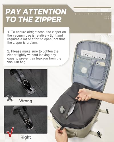suwasp Vacuum Compression Backpack, 40L Expandable Travel Backpack with Electric Vacpack Pump, Travel Vacuum Bags with Shoe Compartment/15.6inch Laptop Compartment/USB Port, Khaki - color: Khaki, size: Medium