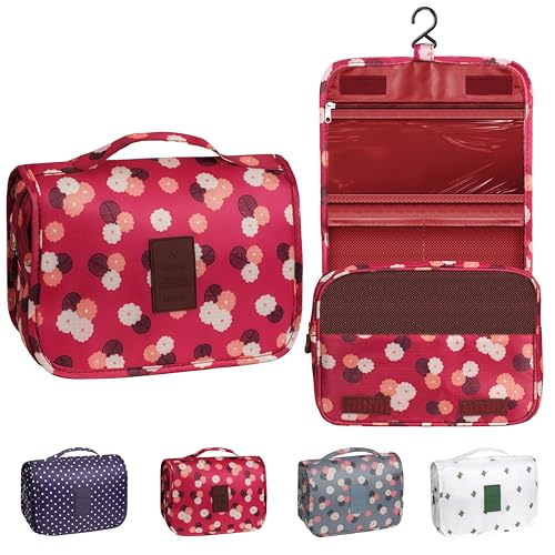 Toiletry Bag Travel Bag with Hanging Hook, Waterproof Capacity Hanging Multifunctional Makeup Bag for Toiletries, Portable Cosmetic Bag Travel Organizer for Women and Men(Wine Red FLower) - color: C2-Wine Red Flower