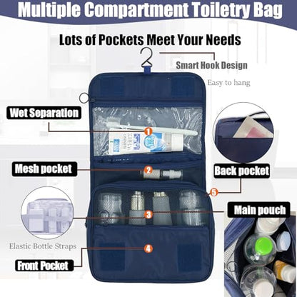 L&FY Hanging Travel Toiletry Bag Women's Cosmetic Organizer Makeup Pouch Men's Dopp Kits With Handle(Navy) - color: Navy, size: Compact Size