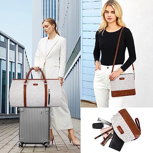 Convertible 2-in-1 Garment Bags for Travel, Carry On Garment Duffle Bag With Shoe Compartment Large Weekender Bag for Women Men Hanging Suitcase Suit Travel Duffel Overnight Bags 4pcs Set - color: F-Grey Leopard