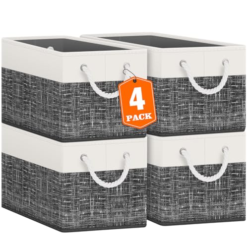 Fab totes Storage Bins 4-Pack, Foldable Storage Baskets for Organizing Toys, Books, Shelves, Closet, Large Storage Box with Rope Handles, Sturdy Organizer Bins, White & Black - color: White & Black, size: 4pack