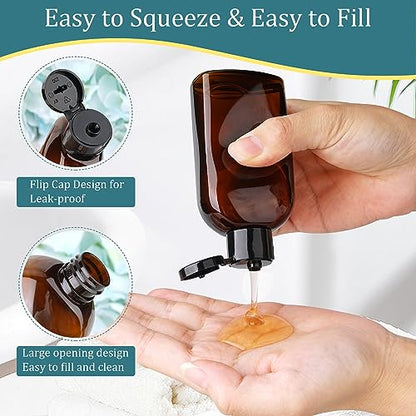 Cosywell Travel Shampoo Bottles 4pcs 3.4oz TSA Approved Travel Size Bottles for Toiletries Leak Proof Empty Lotion Containers with Flip Cap Small Plastic Squeeze Bottle - color: D-3.4oz-Brown-4blank