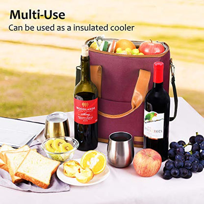Tirrinia 6 Bottle Wine Gift carrier - Insulated & Padded Wine Carrying Cooler Tote Bag with Handle and Adjustable Shoulder Strap for Travel or Picnic, IDEAL Wine Lover Gift, Wine - color: Red