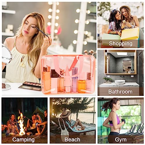 APREUTY Clear Makeup Bags, TSA Approved 6 Pcs Cosmetic Makeup Bags Set Clear PVC with Zipper Handle Portable Travel Luggage Pouch Airport Airline Vacation Organization (Peach) - color: Peach-6PCS (Large+Medium+Small)