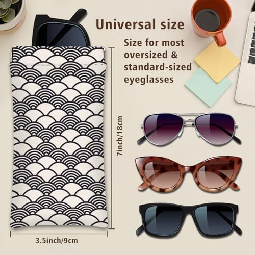 Eyeglasses Sunglasses Case PU Soft Squeeze Top Glasses Pouch for Women Men,Floral Pattern Portable Anti Scratch - color: Black and White Japanese Pattern