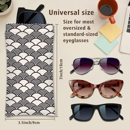 Eyeglasses Sunglasses Case PU Soft Squeeze Top Glasses Pouch for Women Men,Floral Pattern Portable Anti Scratch - color: Black and White Japanese Pattern