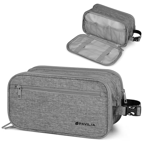 PAVILIA Toiletry Bag for Men, Travel Pouch Essentials Shaving Dopp Kit, Travel Bag Toiletries Organizer Case, Cosmetic Make Up Accessory, Water Resistant - color: Heather Grey, size: Large (10.5x5.5x6)