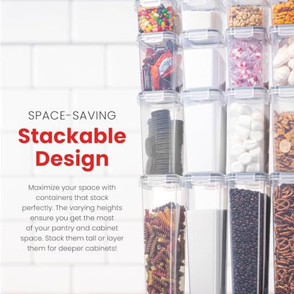 Oizeir Airtight Food Storage Containers Set - Air Tight with Lids - Pasta Flour Sugar Cereal - Storage Containers for Food (Clear-24 Pack)