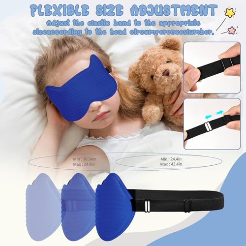 Kids Sleep Mask Eye Mask: 3D Contoured Cup Sleeping Masks, Blindfold with Adjustable Strap, Kids Eye Cover for Boys, Girls, Teens, Pressure-Free with Memory Foam Face Mask for Sleeping (Royal Blue) - color: Royal Blue