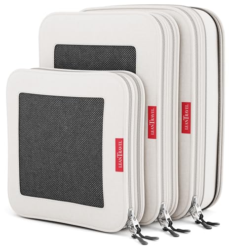 LeanTravel Premium Compression Packing Cubes for Travel - Luggage Organizers with Double Zipper - Sturdy Bags for Suitcase (3-Pack, Sand) - color: Sand, size: 3 pack