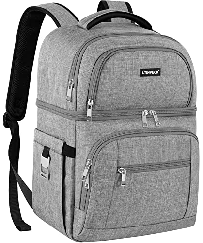 Cooler Backpack,Insulated Backpack Cooler Leakproof Double Deck Cooler Bag for Men Women RFID Lunch Backpack - color: Grey