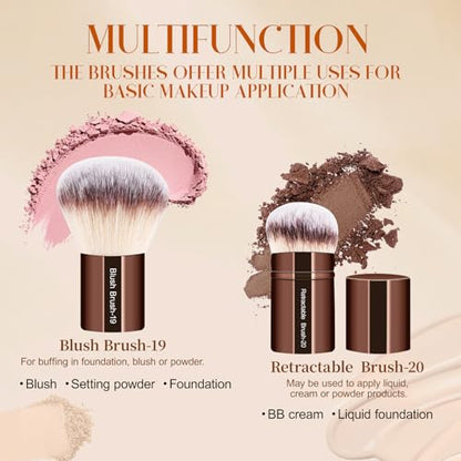 Professional Makeup Brush Set with Travel Case – 44Pcs Multi-Functional Face Makeup Tool Kit Includes Kabuki, Eyeshadow, Concealer, Blush, Bronzer, Foundation Brushes, Powder Puff & Makeup Sponge