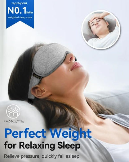 Weighted Eye Mask for Sleeping - 3D Blackout Sleep Mask for Women Men, Zero Eye Pressure, Lash-Friendly, Adjustable Strap, Airplane Travel Essentials for Long Flight & Road Trip, Meditation Mask(Gray) - color: Grey