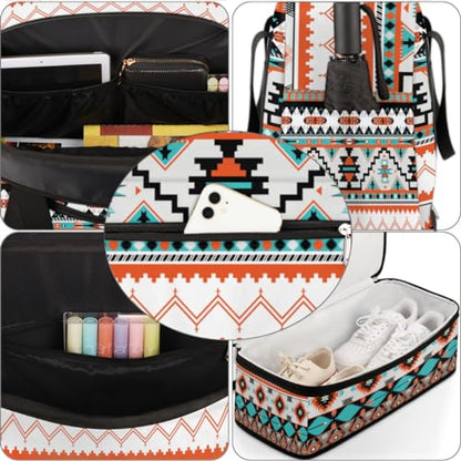 Travel Duffle Bags With Shoes Compartment for Women Men Aztec Western Ethnic Geometric Lightweigh Sports Tote Gym Bag Foldable Canvas Weekender Overnight Carry On Luggage Handle Bag - color: A04:Aztec Western