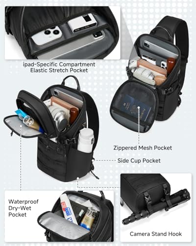 Somago Crossbody Sling Backpack Sling Bag Travel Hiking Chest Bag Daypack Single Shoulder Bag (Black) - color: Black