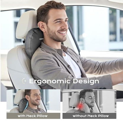 Coverado Leather Car Headrest Pillow Car Neck Pillow with Adjustable Strap, Head Support Rest Driver Relax Head Muscles Relieve Driving Fatigue, Breathable & Removable Cover, Gray - color: Gray, size: 1 Piece