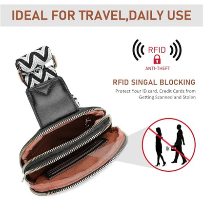 DIOMO Anti Theft Small Sling Bag for Women Cross Body Bag Trendy, RFID Fanny Packs Vegan Leather for Women Travel Belt Purse - color: Black-Gold Zipper