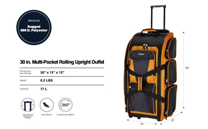 Travelers Club Xpedition 30 Inch Multi-Pocket Upright Rolling Duffel Bag - color: Burnt Orange