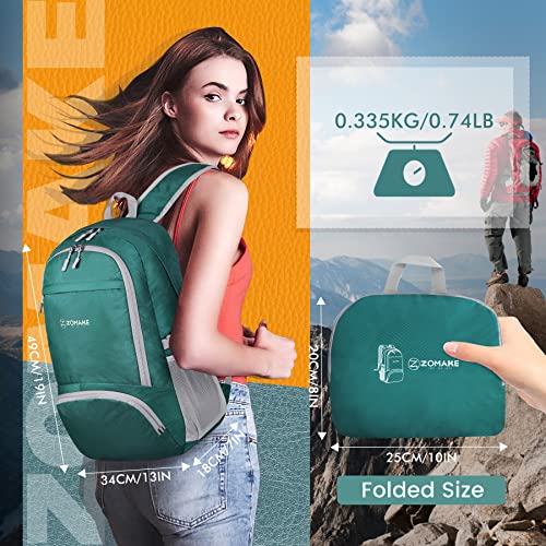ZOMAKE Lightweight Packable Backpack 30L, Foldable Hiking Backpacks Water Resistant Compact Folding Daypack for Travel(Dark Green) - color: Dark Green