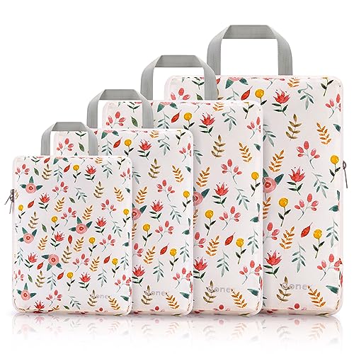 Gonex Compression Packing Cubes, 4pcs Expandable Storage Travel Luggage Bags Organizers (Floral Pink) - color: 4-Floral Pink, size: 4 Set
