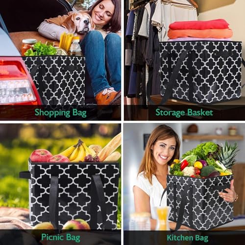 WISELIFE Reusable Grocery Bags 3-Pack Foldable Washable Large Storage Bins Basket Water Resistant Shopping Tote Bag Black - color: Black, size: 3 Pack