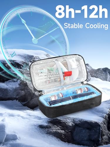 YOUSHARES Insulin & peptide Cooler Travel Case for Pen & Vials, Temperature Display Diabetic Med Cooling Bag with Protective Ice Brick, TSA Approved Refrigerated Diabetes Supplies Carrying Organizer - color: 01_Black