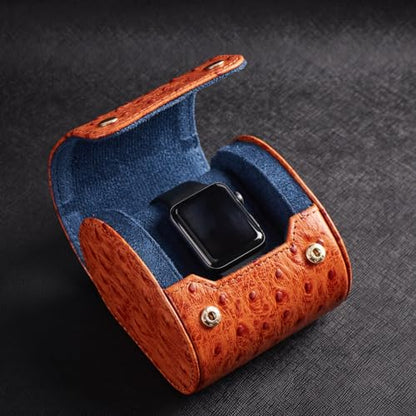 Genuine Napa Leather Watch Roll Travel Case - Travel Watch Rolls and Leather Watch Display Cases with Velvet Interior - Watch Storage Organizer Men's By CALIBERWATCH (Cognac - Single) - color: Cognac - Single