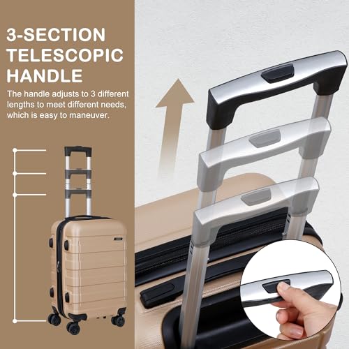 SUPER DEAL 21 Inch Expandable Suitcase Hardside Carry On Travel Luggage with Spinner Wheels Height Adjustable Handle, Champagne - color: Champagne