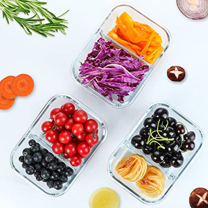 M MCIRCO [5-Pack,36 Oz] Glass Meal Prep Containers 2 Compartments Portion Control with Upgraded Snap Locking Lids Glass Food Storage Containers, Microwave, Oven, Freezer and Dishwasher (4.5 Cups) - color: Gray