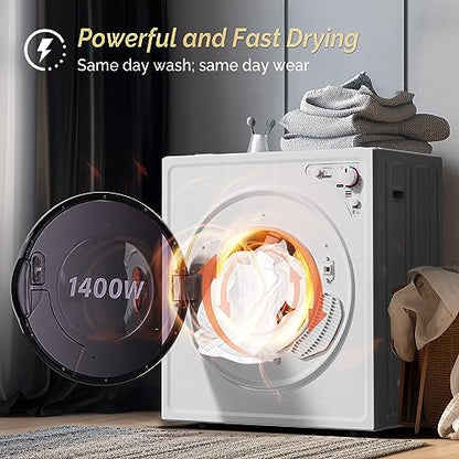 ROVSUN 2.6 Cu.Ft. Portable Dryers for Laundry, Compact Portable Clothes Dryer with Stainless Steel Tub, Dryer Machine, 110V Electric Dryer with Control Knob for Apartment, Dorm, RV, White, 1400W - style: 2.6 CU. FT.