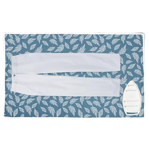 Encasa XO Ironing Mat/Pad (Large 48"x28") with 3mm Padding & Silicone Iron Rest for Steam Pressing on Tabletop or Bed - Heat Resistant, Portable, Quilting & Travel Blanket - Big Leaves Blue - color: Big Leaves Blue, size: Large