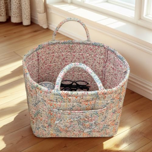 Foldable Laundry Basket Boho Bear Storage Basket Floral Quilted Fabric Car Storage Basket Handles Large Laundry Baskets for Clothes and Dolls - color: New 1