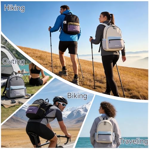 Lightweight Hiking Bag 16L Waterproof,Foldable Backpack for Hiking Essentials,Packable Back pack for Cycling Gym,Grey - color: Grey