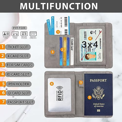 Melsbrinna RFID Passport Holder for Travel, Unisex Adults, Grey, PU Leather, RFID Protected, Passport Cover - color: Grey1