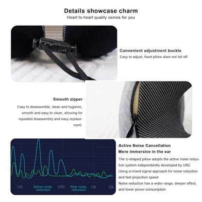 Noise-Canceling Memory Foam Travel Pillow for Long Flights - Ergonomic Neck Support, Adjustable & Portable with Storage Box - Best for Airplane, Office Naps, Business Trips (Grey)