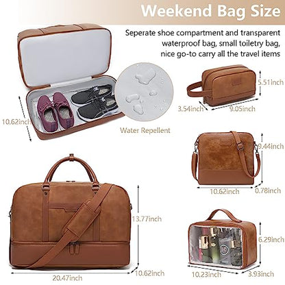 Wogarl Weekender Bag for Women Men Large Overnight Bag Travel Duffel Bag with Shoe Compartment Toiletry Satchel Bag Carry On Bag Fit 21" Laptop - color: Light Brown