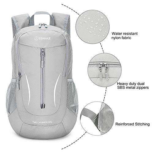 ZOMAKE Ultra Lightweight Packable Backpack 25L, Foldable Hiking Backpacks Water Resistant Small Folding Daypack for Travel(Sliver Grey) - color: Sliver Grey
