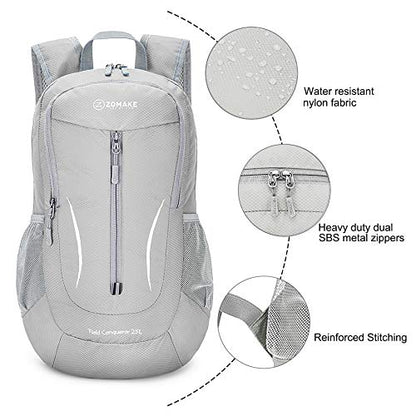 ZOMAKE Ultra Lightweight Packable Backpack 25L, Foldable Hiking Backpacks Water Resistant Small Folding Daypack for Travel(Sliver Grey) - color: Sliver Grey