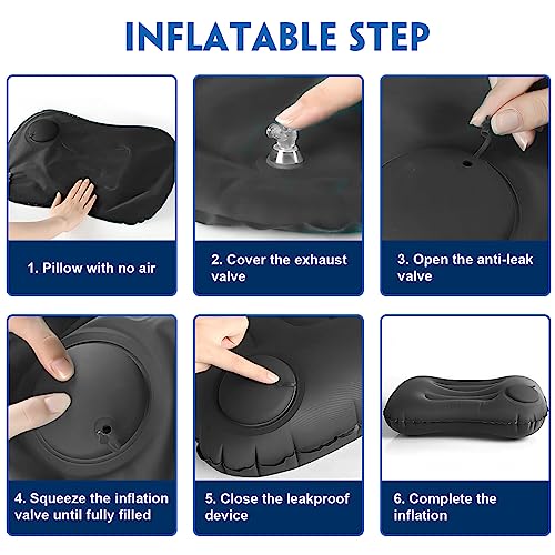Ultralight Inflatable Camping Travel Pillow - Inflatable Pillow for Neck Lumbar Support,Upgrade Backpacking Pillow,Travel Air Pillows for Camping,Hiking,Backpacking,Press Inflate (Black)