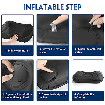 Ultralight Inflatable Camping Travel Pillow - Inflatable Pillow for Neck Lumbar Support,Upgrade Backpacking Pillow,Travel Air Pillows for Camping,Hiking,Backpacking,Press Inflate (Black)