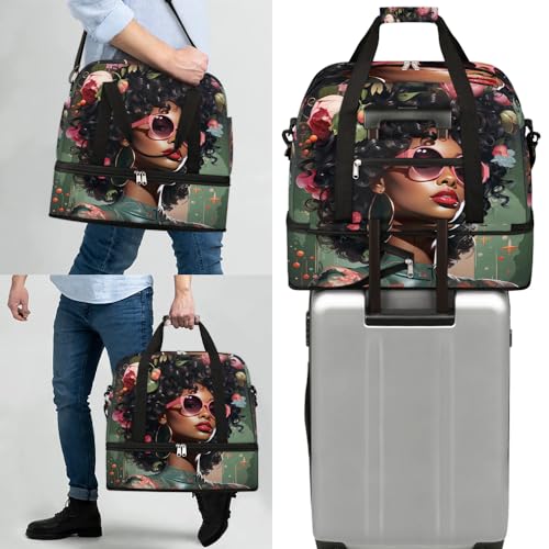 Travel Duffle Bags With Shoes Compartment for Women Men African Women Lightweigh Sports Tote Gym Bag Fashion Foldable Canvas Weekender Overnight Carry On Luggage Handle Bag - color: A10:Women Cool