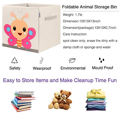 Foldable Animal Cube Storage Bins Fabric Toy Box/Chest/Organizer for Kids Nursery, 13 inch (Butterfly) - color: Butterfly