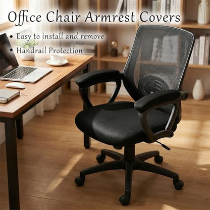 2 Pcs Office Chair Armrest Covers, Stretchable Armrest Protectors, Removable Arm Rest Covering, Washable Office Seat Hand Rest Protector for Computer Chair, Black