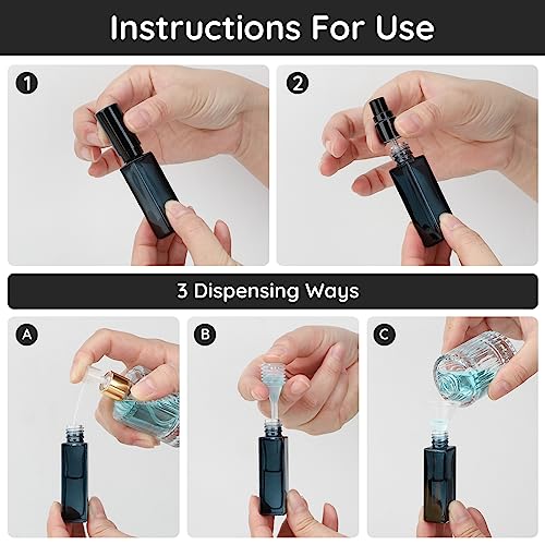 Segbeauty Glass Perfume Bottles, 5 Pack 10ML Refillable Mini Perfume Bottle Travel, Portable Leak-proof Square Spray Pump Bottle Atomizer Dispensing Containers with Lids for Fragrance Essential Oil - color: Dark Blue-black, style: Mini Bottles