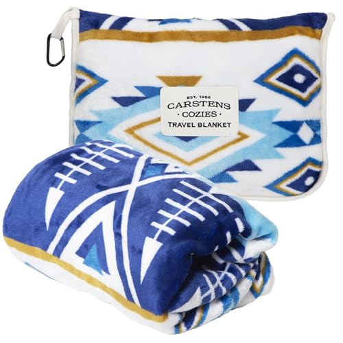 Carstens, Inc. Travel Blanket, Premium Compact 2-in-1 Airplane Blanket/Pillow, Open Sky Blue Aztec - color: Open Sky Blue Aztec