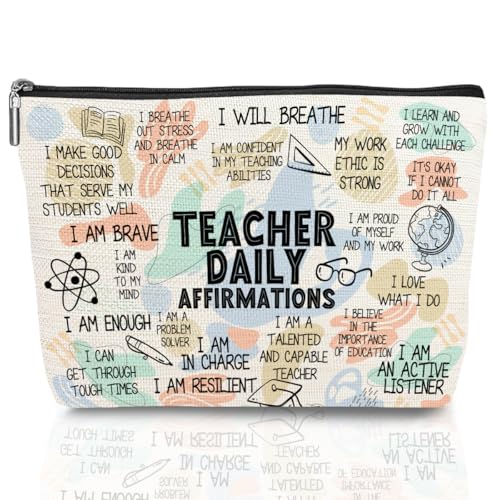 Daily Affirmations for Women Makeup Bag Teacher Gifts Teacher Appreciation Gifts Mental Health Gifts for Female Teacher Friend Counselor Coworker Birthday Friendship Graduation Travel Toiletry Bag - color: Multicolor625