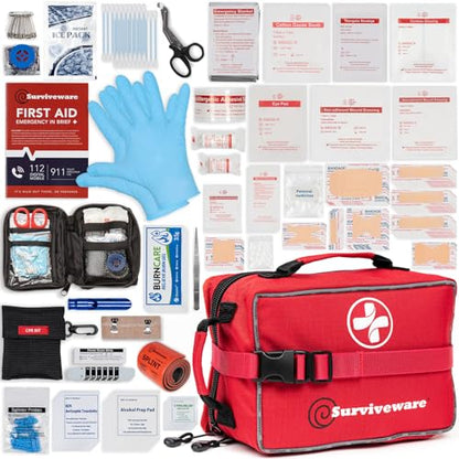 Surviveware 238 Pcs Comprehensive Premium Survival First Aid Kit - Medical Emergency Kit for Travel Camping Gear, Home Essentials & Outdoor Emergencies - Survival Kit - style: Large