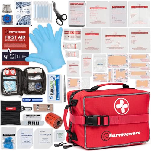 Surviveware 238 Pcs Comprehensive Premium Survival First Aid Kit - Medical Emergency Kit for Travel Camping Gear, Home Essentials & Outdoor Emergencies - Survival Kit - style: Large
