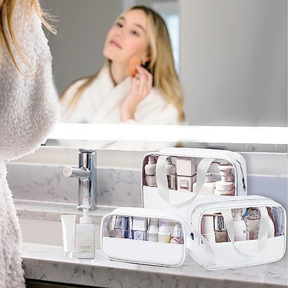 Clear Makeup Bag, 3 Pcs of Cosmetic Bags Set, Transparent PVC Travel Makeup Pouch, Waterproof Cute Toiletry Bag for Women (White) - color: Z-White-3pcs, style: 3pcs